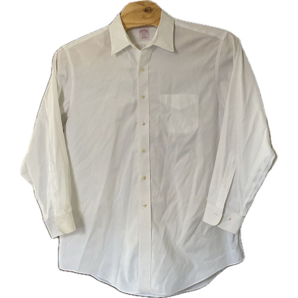 Brooks Brothers 346 Mens Shirt Solid White 17.5 4/5 Regular Fit Non Iron Cotton‎